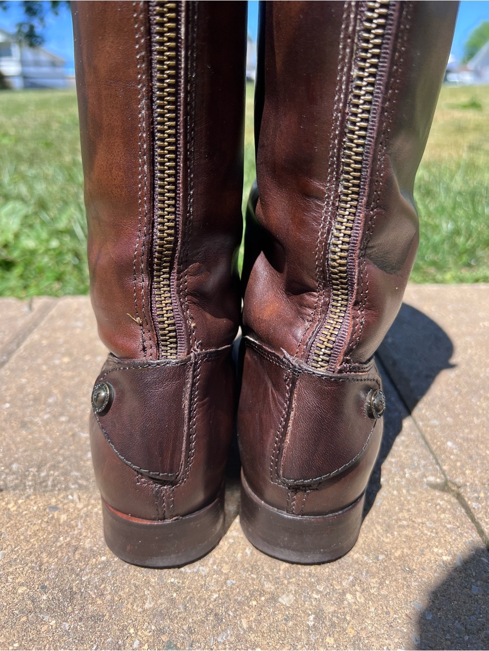 Frye Melissa Button Back Zip Dark Brown Leather Riding Boots Size 7.5B - Picture 14 of 15